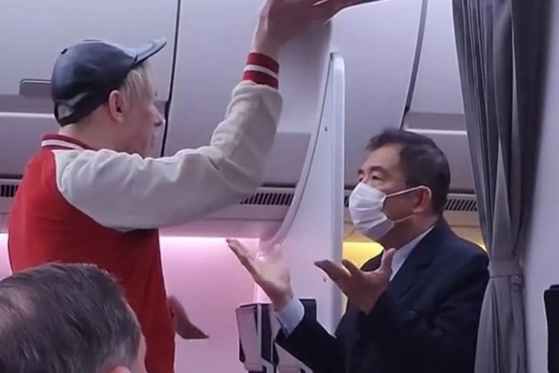 A video of the incident has gone viral online, showing the man hurling vulgarities at the cabin crew and demanding water.