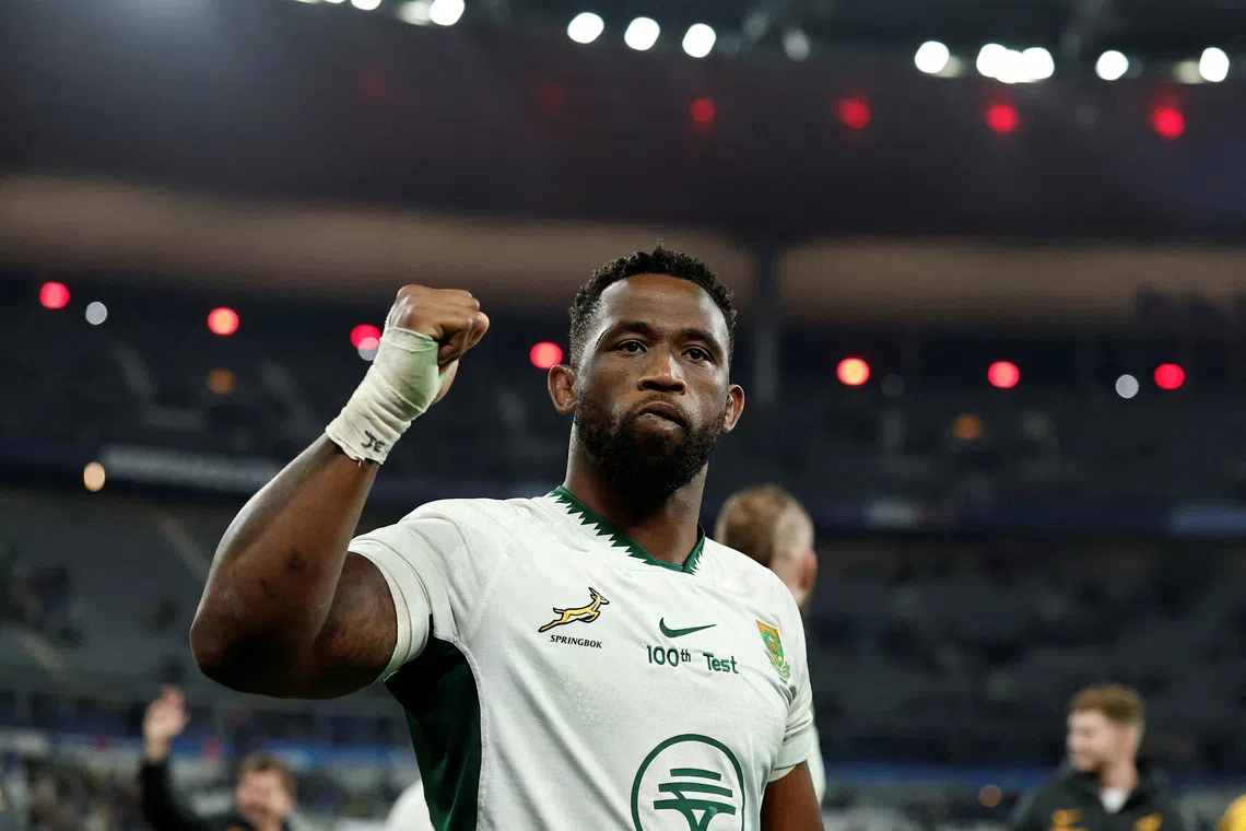 FILE PHOTO: Rugby Union - Autumn Internationals - France v South Africa - Stade de France, Saint-Denis, France - November 8, 2025 South Africa's Siya Kolisi celebrates after the match REUTERS/Benoit Tessier/File Photo