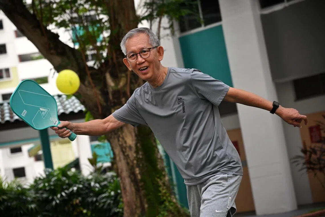 Ho Soo Hock, 74, joined Care Corner’s pickleball initiative.