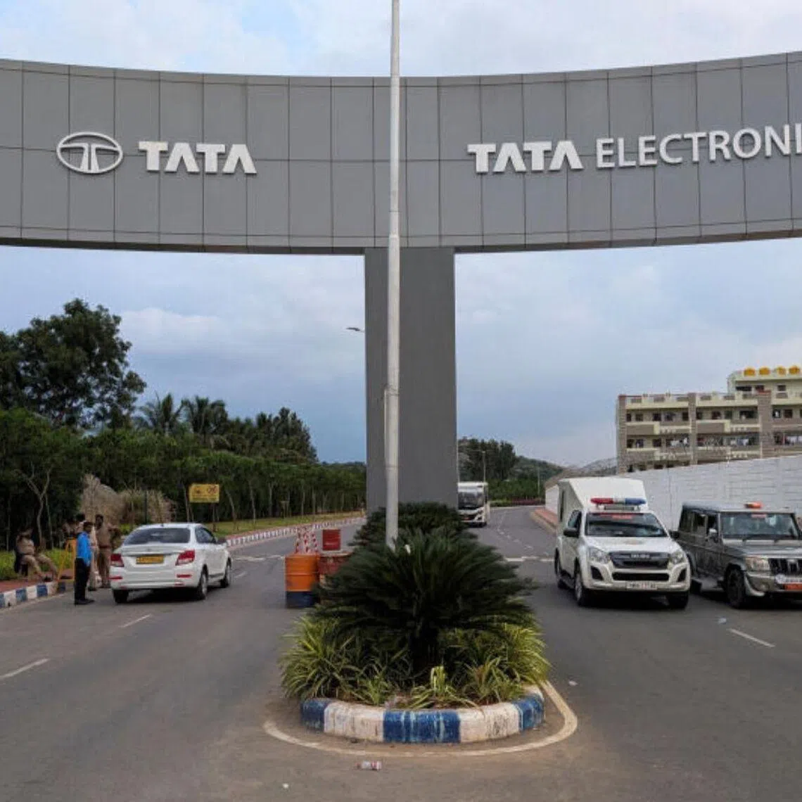 The entrance of Tata Electronics Plant in southern India which makes iPhone components in Hosur, Tamil Nadu, on Sept 28, 2024.