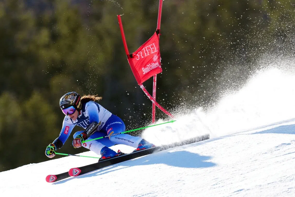 FILE PHOTO: Mar 25, 2025; Sun Valley, ID, USA; Federica Brignone of Italy during the first run of the women's giant slalom alpine skiing race in the 2025 FIS Ski World Cup at Sun Valley. Mandatory Credit: Christopher Creveling-Imagn Images/ File Photo