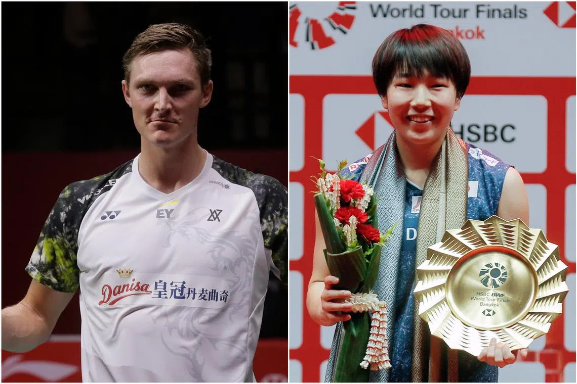 Denmark’s world No. 1 and Olympic champion Viktor Axelsen and Japan's Akane Yamaguchi.