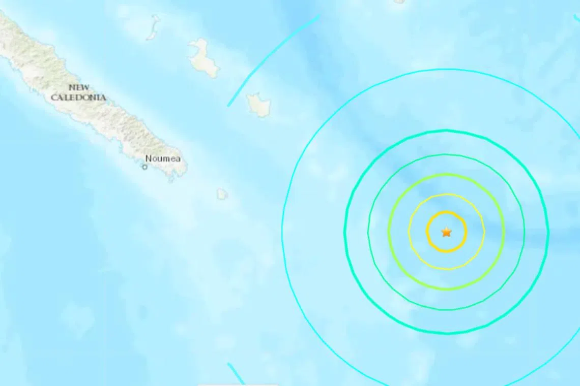 The earthquake hit at a depth of about 36km southeast of the Loyalty Islands in the French territory of New Caledonia.