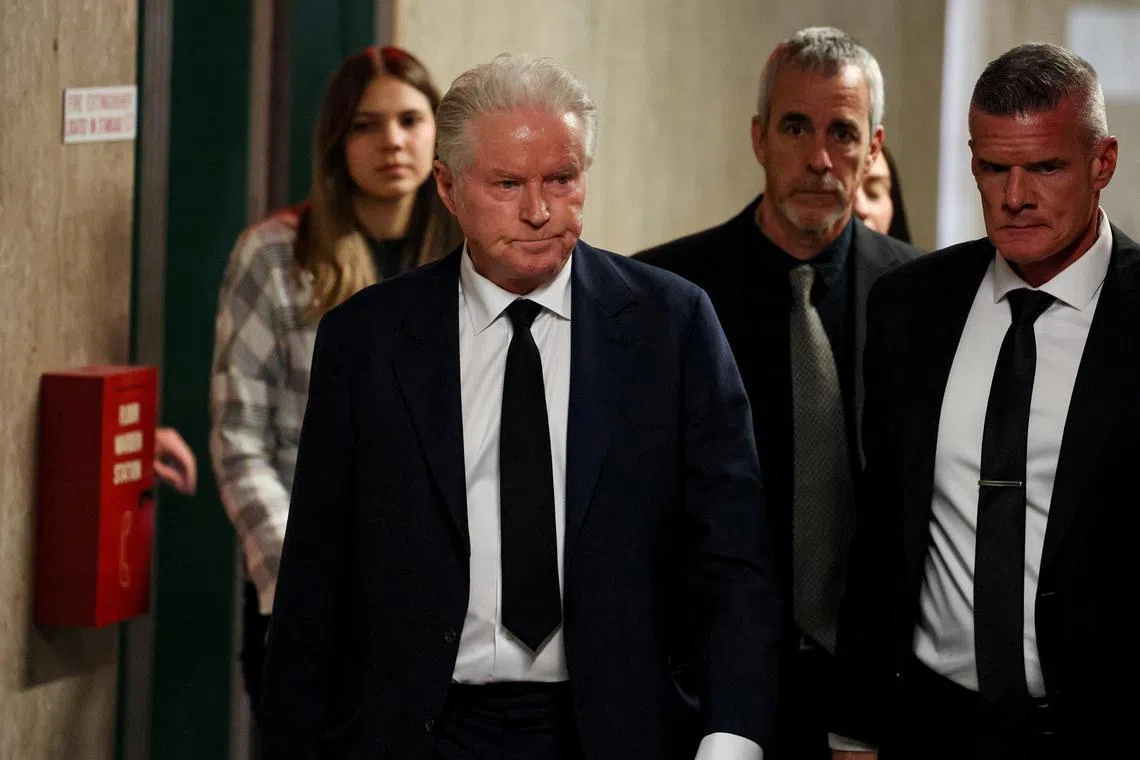 Musician Don Henley arrives back from a break in a stolen property trial over the handwritten draft lyrics to Hotel California.