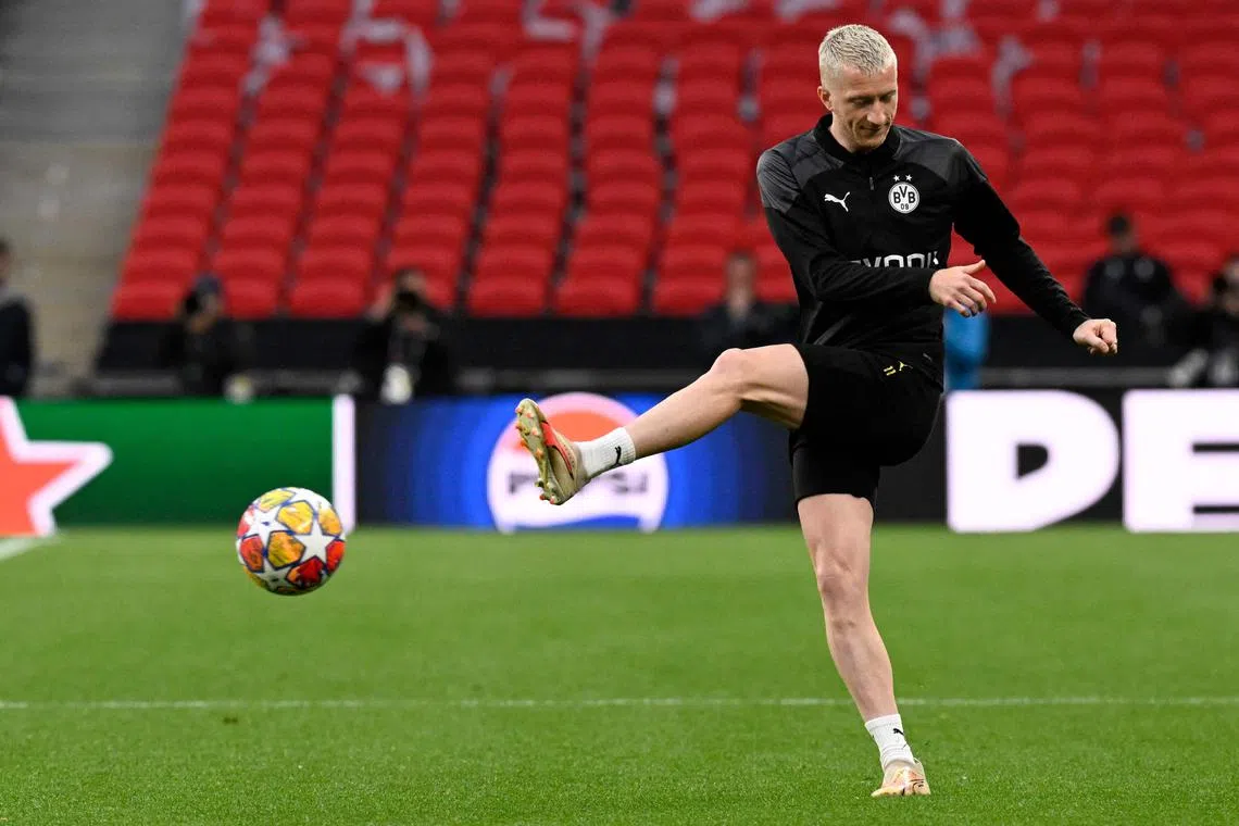 German forward Marco Reus training at Wembley on May 31, 2024 ahead of Borussia Dortmund's Champions League final against Real Madrid – his final game for the club. 