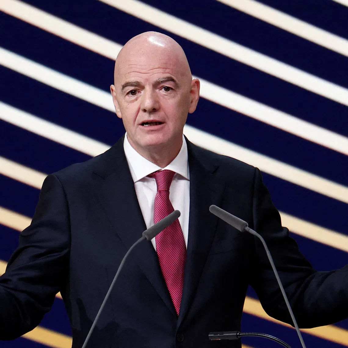 FILE PHOTO: Soccer Football - 50th Ordinary UEFA Congress - Brussels Expo, Brussels, Belgium - February 12, 2026 FIFA president Gianni Infantino speaks during the event REUTERS/Benoit Tessier/File Photo