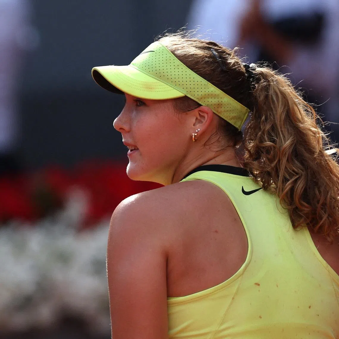 Tennis - Madrid Open - Park Manzanares, Madrid, Spain - April 30, 2026 Russia's Mirra Andreeva reacts during her semi final match against Hailey Baptiste of the U.S. REUTERS/Violeta Santos Moura