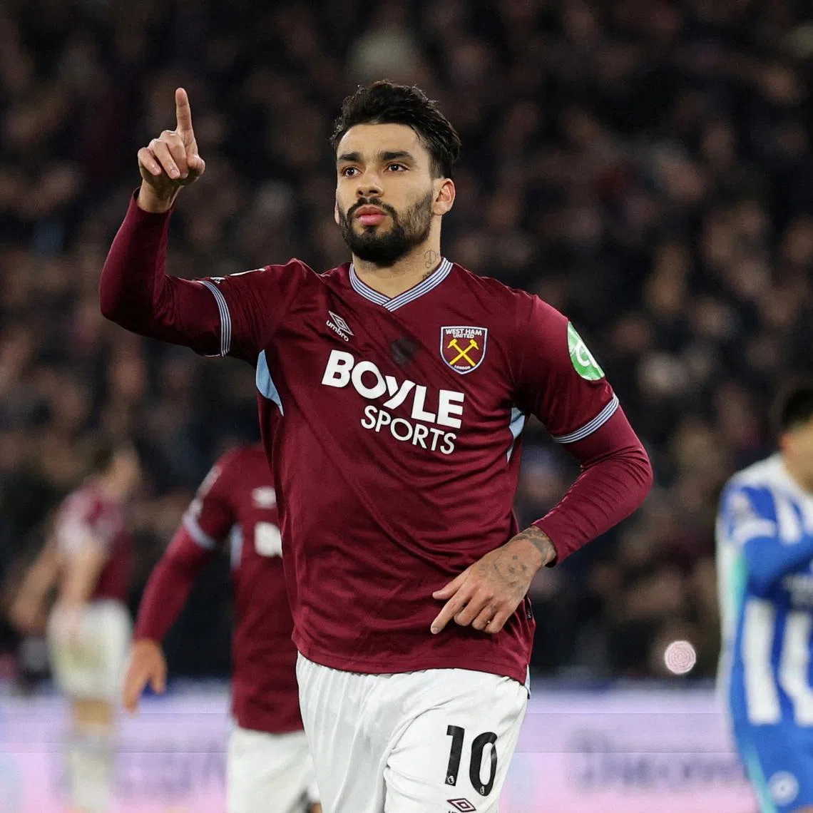 FILE PHOTO: Soccer Football - Premier League - West Ham United v Brighton & Hove Albion - London Stadium, London, Britain - December 30, 2025 West Ham United's Lucas Paqueta celebrates scoring their second goal Action Images via Reuters/John Sibley/File Photo