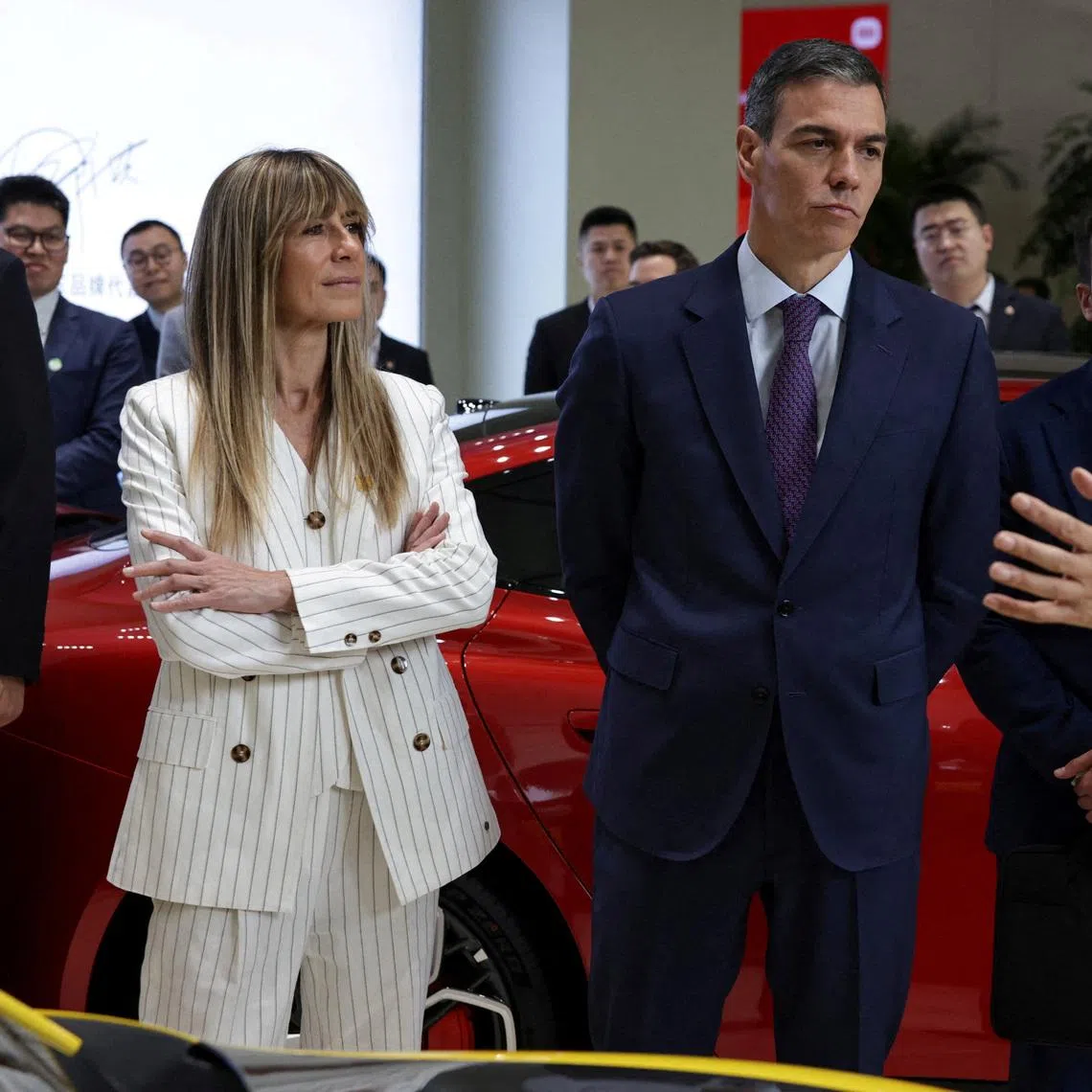 Spanish Prime Minister Pedro Sanchez and his wife Begona Gomez at the Xiaomi headquarters in Beijing, on April 13.