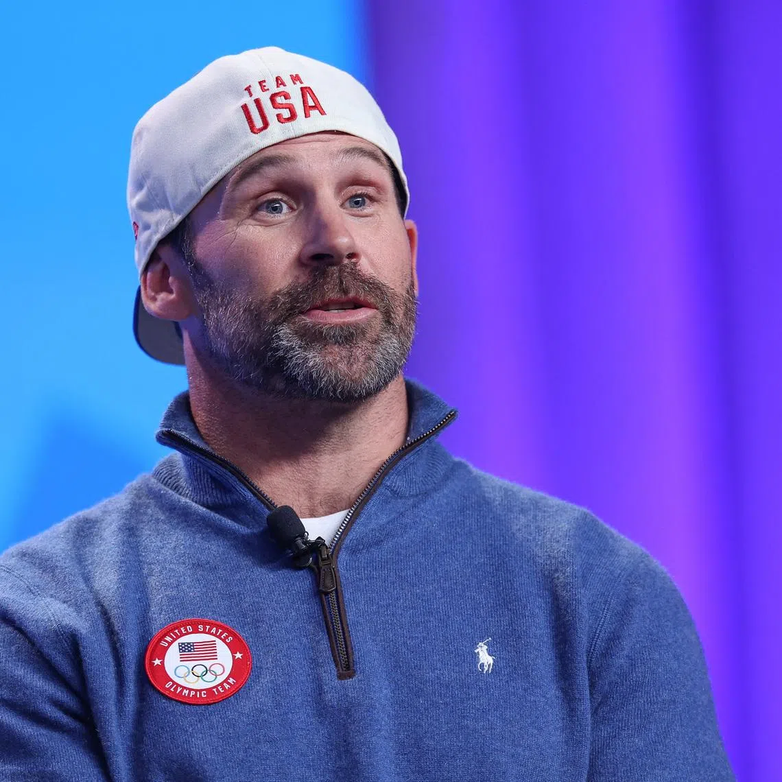Oct 28, 2025; New York, NY, UNITED STATES; Olympic athlete Nick Baumgartner, Snowboarding, speaks with media during the U.S. Olympic Team Media Summit in preparation for the 2026 Milan Olympic Winter Games at Javits Center. Mandatory Credit: Vincent Carchietta-Imagn Images