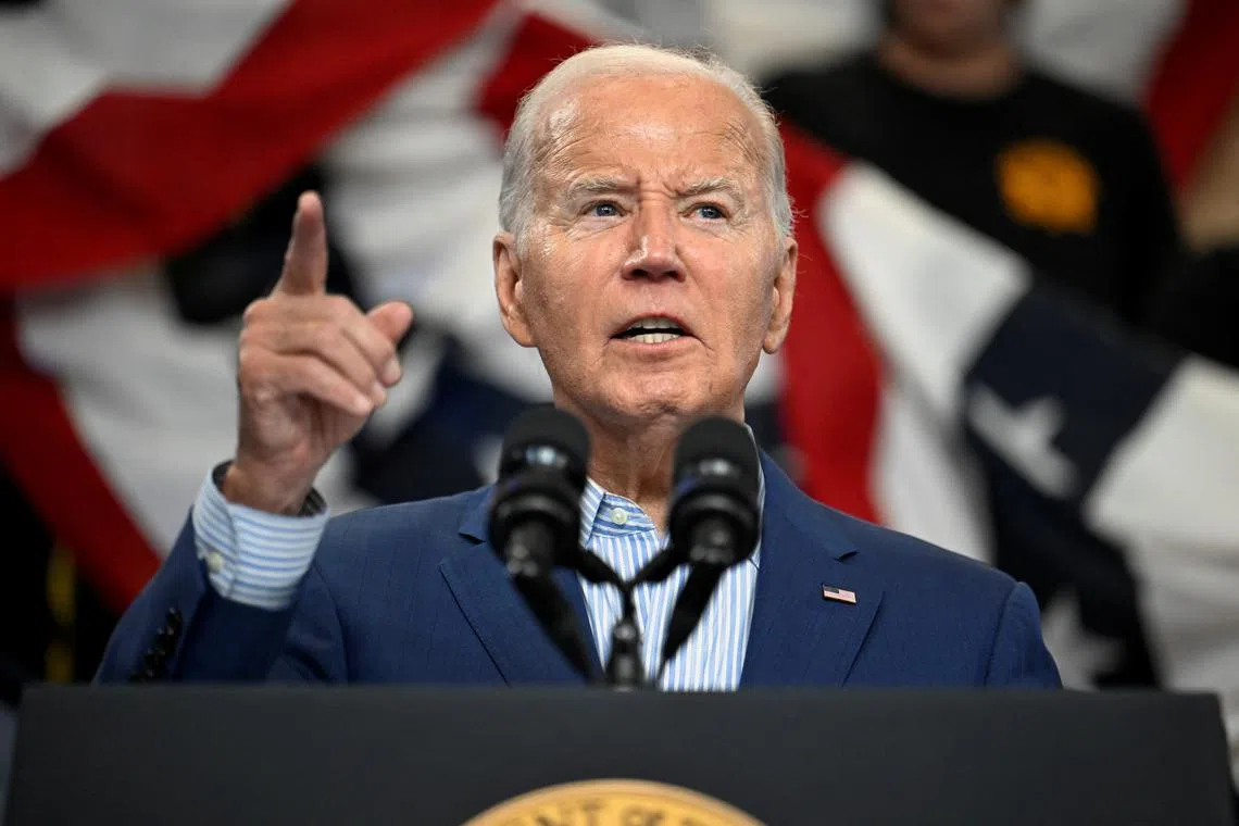 FILE PHOTO: U.S. President Joe Biden delivers remarks during a visit to the United Association Local 190 Training Center in Ann Arbor, Michigan, U.S., September 6, 2024. REUTERS/Craig Hudson/File Photo