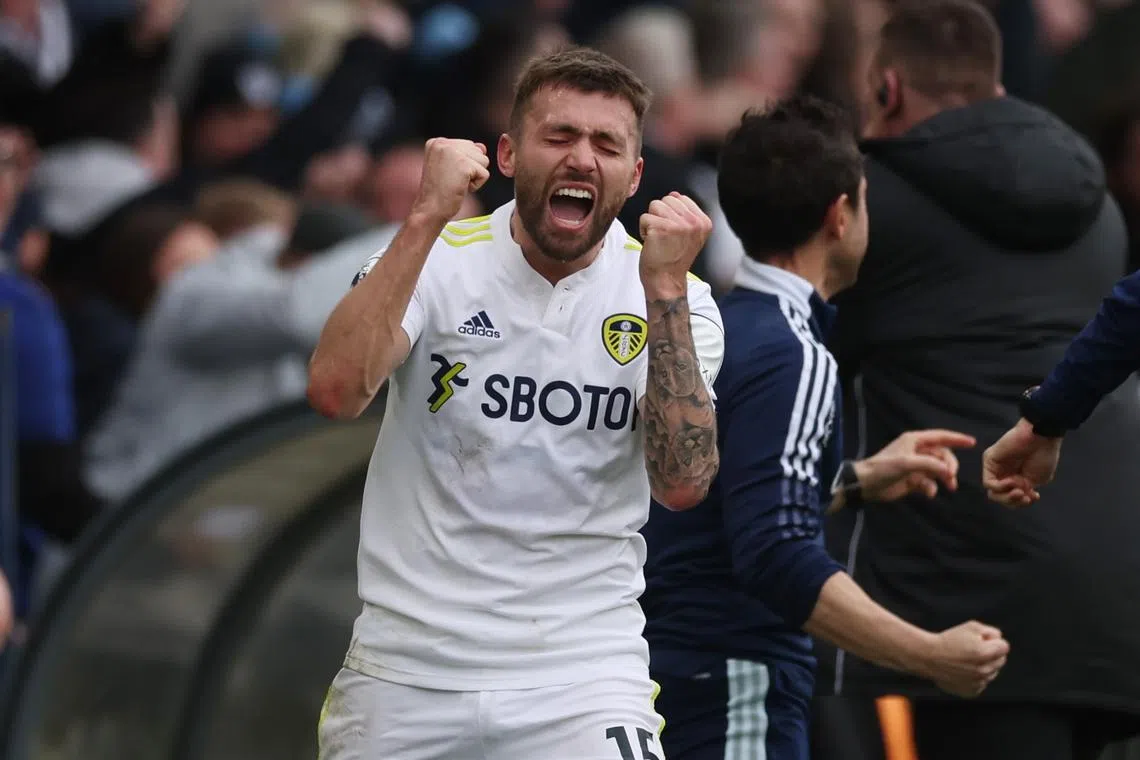 FILE PHOTO: Soccer Football - Premier League - Leeds United v Norwich City - Elland Road, Leeds, Britain - March 13, 2022 Leeds United's Stuart Dallas celebrates after teammate Joe Gelhardt scores their second goal Action Images via Reuters/Lee Smith/File Photo