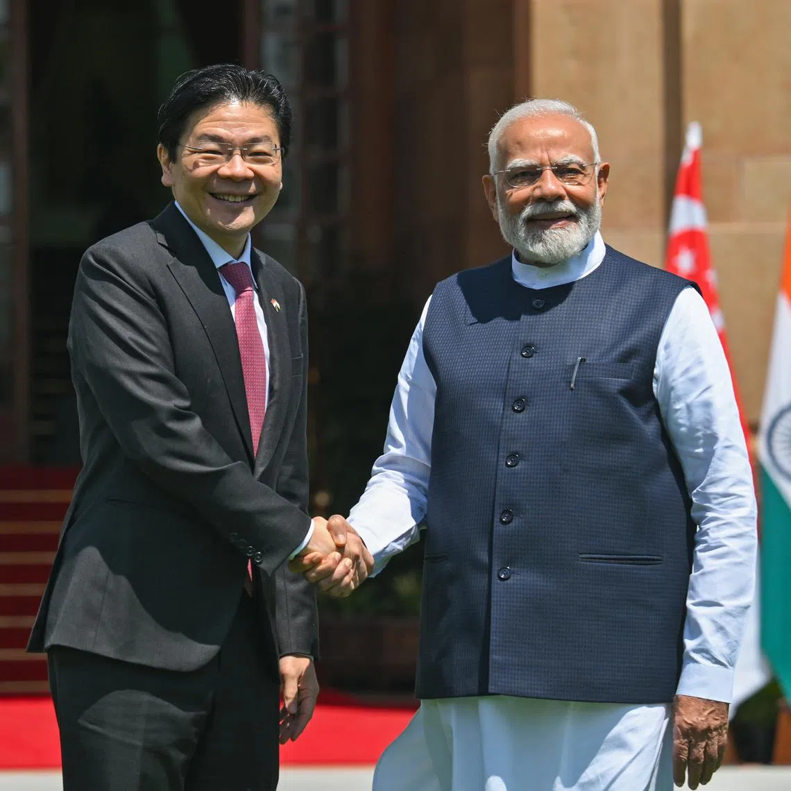 Prime Minister Lawrence Wong and his Indian counterpart Narendra Modi at Hyderabad House in New Delhi on Sept 4.