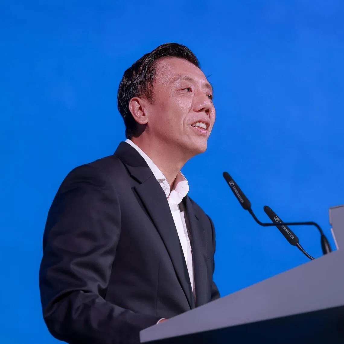 Acting Transport Minister Jeffrey Siow speaks at the Singapore Maritime Week at Suntec Singapore Convention & Exhibition Centre on April 21.