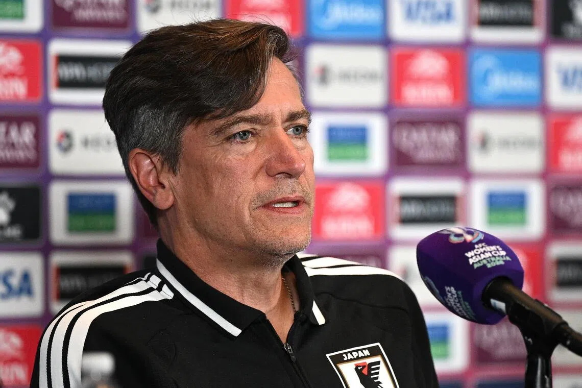 Japan coach Nils Nielsen speaks to the media ahead of the Women's Asian Cup semi-final against South Korea.