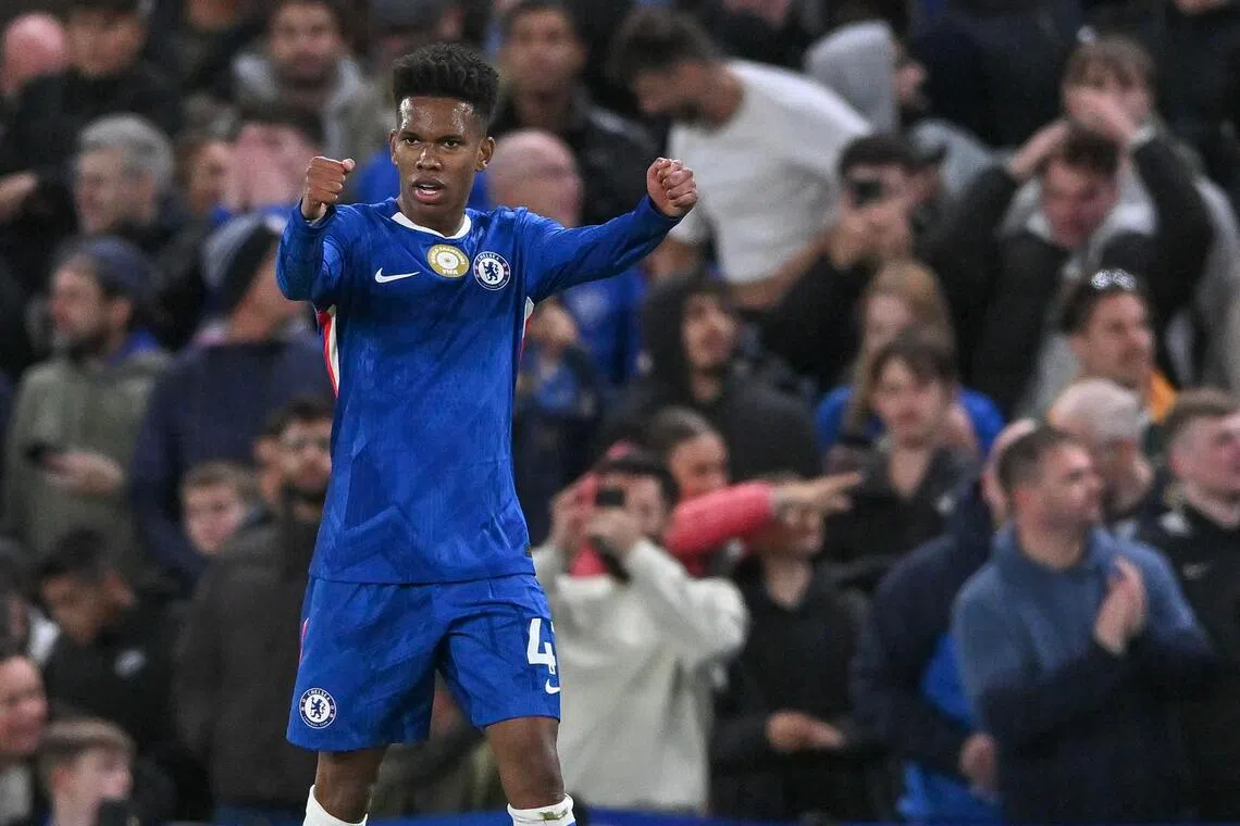 Estevao celebrates scoring the winning goal for Chelsea in stoppage time.