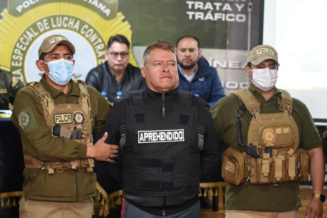 Bolivian General Juan Jose Zuniga is presented to the media, following his arrest over the coup attempt in La Paz.