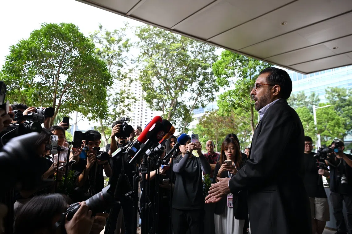 Workers’ Party chief Pritam Singh giving a media doorstop at the Supreme Court on Dec 4. 