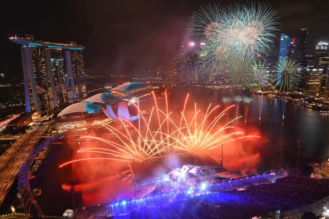 Fireworks at the Marina Bay Singapore Countdown 2023 as seen from The Ritz-Carlton hotel on Dec 31, 2022