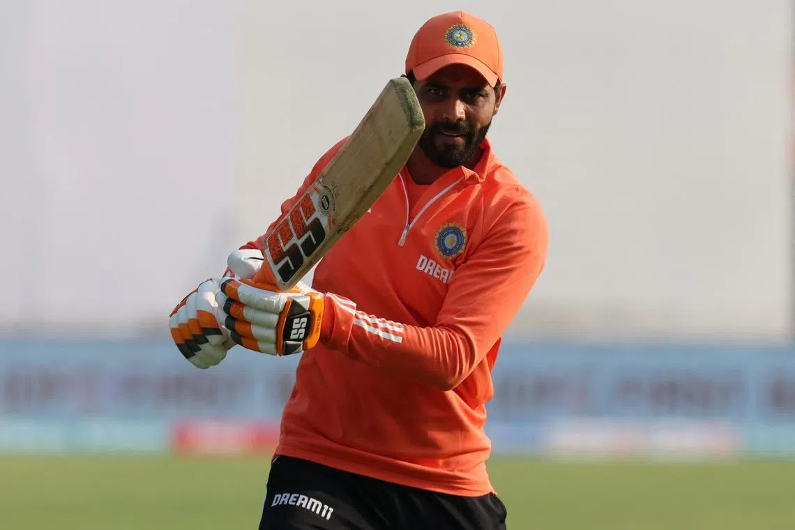 Cricket - Third Test - India v England - Niranjan Shah Stadium, Rajkot, India - February 16, 2024 India's Ravindra Jadeja during the warm up before the start of day 2 REUTERS/Amit Dave/File Photo