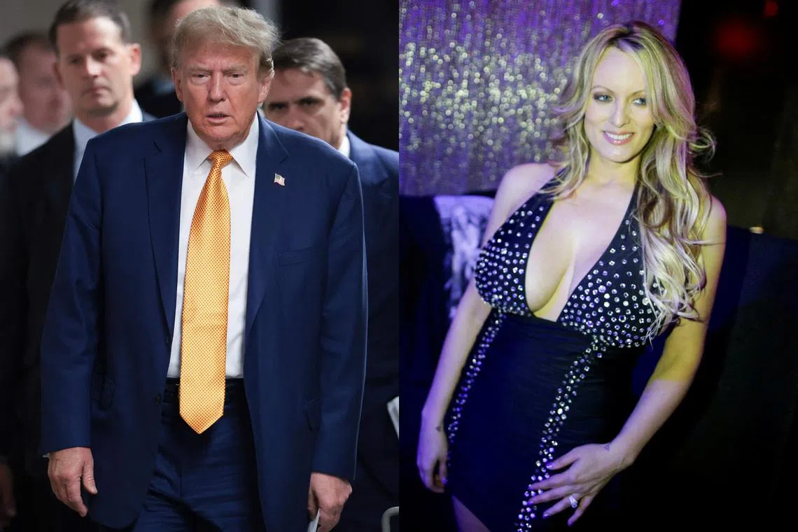 Former US president Donald Trump returning to the courtroom after a break, on May 7, 2024, where Stormy Daniels testified that they had sex.