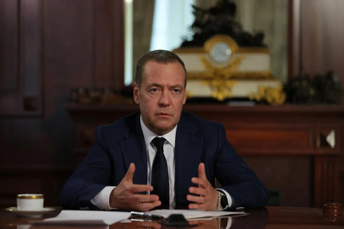Deputy Chairman of the Russian Security Council Dmitry Medvedev attends an interview with Reuters, TASS and WarGonzo in the Moscow region, Russia January 29, 2026. Dmitry Medvedev's Secretariat/Handout via REUTERS
