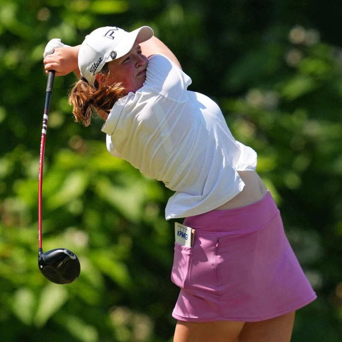 Lottie Woad plays her shot from the seventh tee during the final round of the LPGA Queen City Championship.