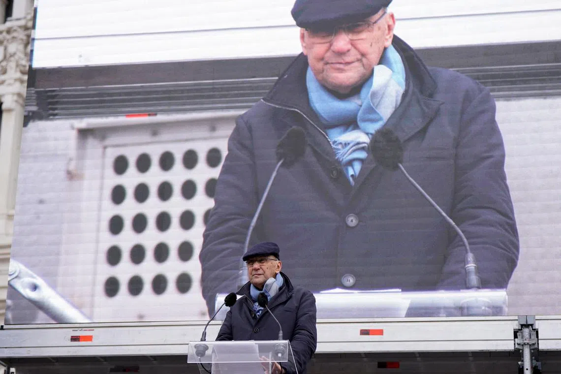 FILE PHOTO: Spain's Vox party co-founder Alejo Vidal-Quadras speaks at a protest by conservative and right wing parties and civil society organizations against Prime Minister Pedro Sanchez at Cibeles Sqaure in Madrid, Spain, March 9, 2024. REUTERS/Ana Beltran/File Photo