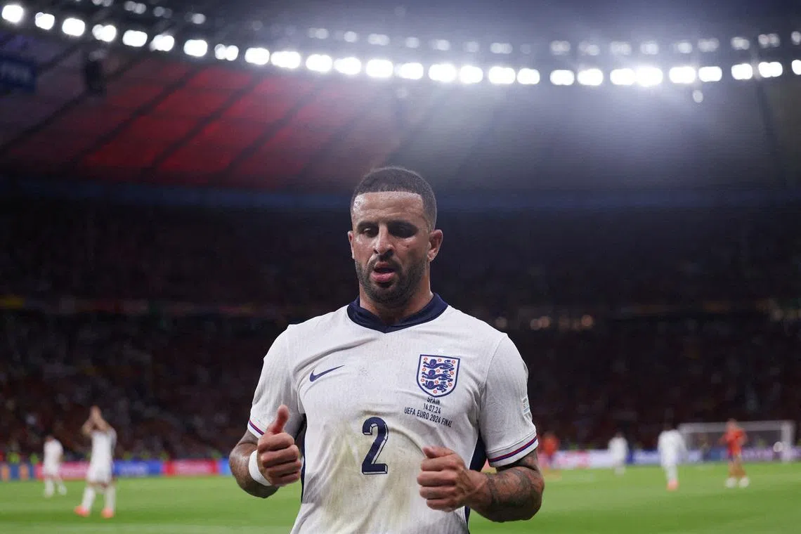 FILE PHOTO: Soccer Football - Euro 2024 - Final - Spain v England - Berlin Olympiastadion, Berlin, Germany - July 14, 2024 England's Kyle Walker reacts. REUTERS/Lee Smith/File Photo
