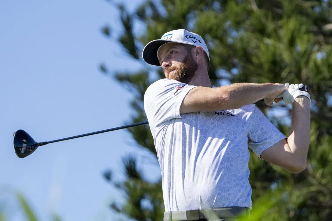 Chris Kirk hitting his tee shot on the third hole during the final round of The Sentry golf tournament in Maui, Hawaii.