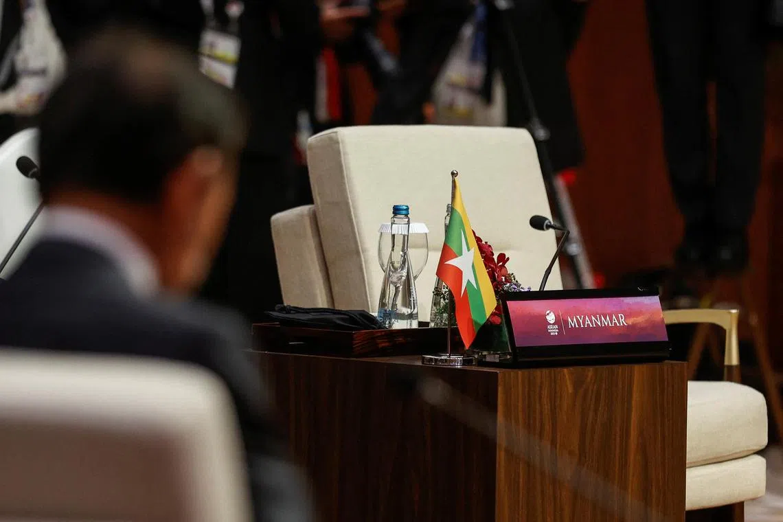 Asean has barred Myanmar officials from high-level meetings over their refusal to accept a peace plan.