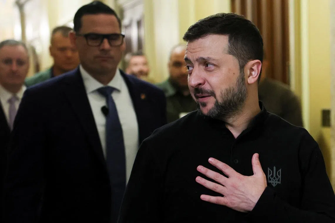 Ukraine's President Volodymyr Zelenskiy leaves following a meeting hosted by the House Armed Services Committee at the U.S. Capitol in Washington, U.S., September 26, 2024. REUTERS/Leah Millis