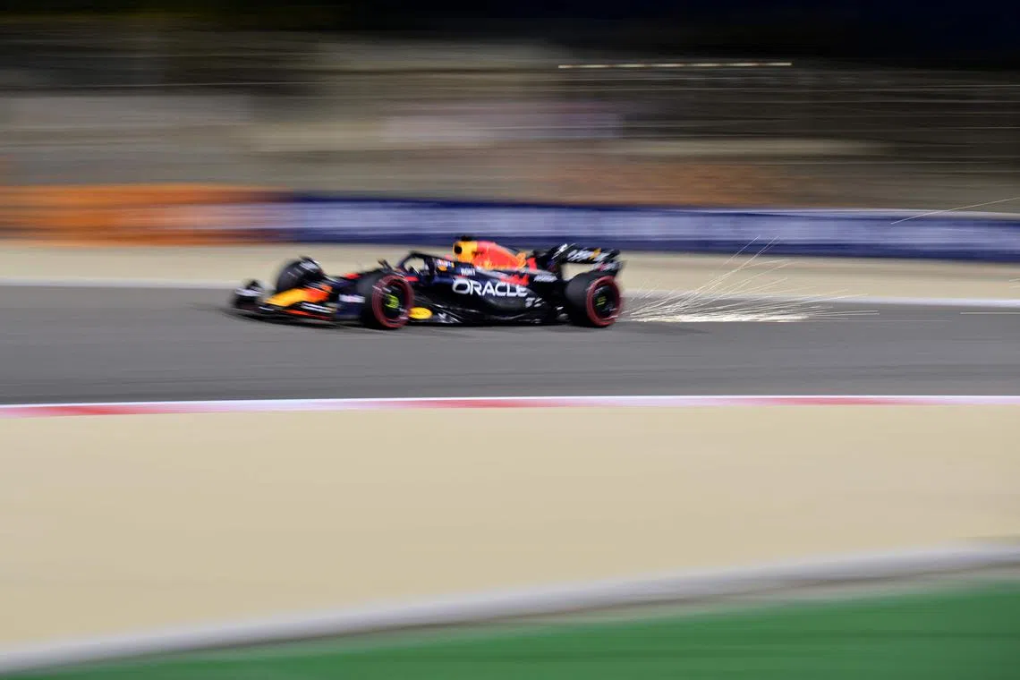 Red Bull Racing's Dutch driver Max Verstappen drives during the second practice session of the Bahrain Formula One Grand Prix at the Bahrain International Circuit in Sakhir on March 3, 2023. (Photo by ANDREJ ISAKOVIC / AFP)