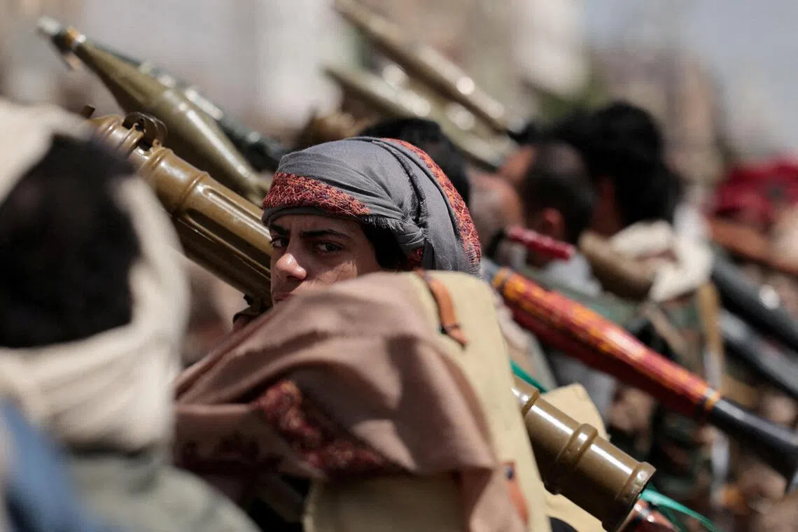 A Houthi follower looks on, during a pro-Iran demonstration in Sanaa, Yemen, in April 2026.