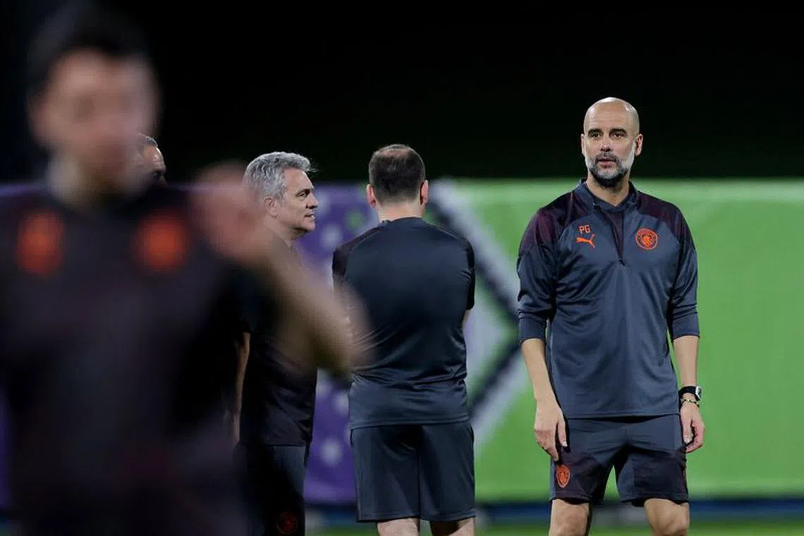 Soccer Football - Club World Cup - Semi-Final - Manchester City Training - Jeddah, Saudi Arabia - December 18, 2023 Manchester City manager Pep Guardiola during training REUTERS/Amr Abdallah Dalsh