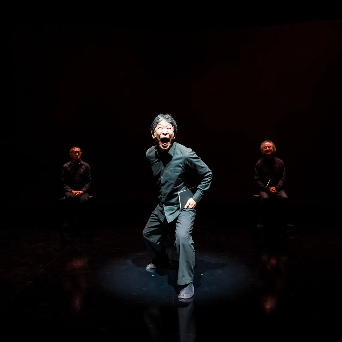(From left) Singaporean actor Yong Ser Pin, Indonesian dancer Didik Nini Thowok, Japanese Noh actor Kanji Shimizu and South Korean actors Jung Dong-hwan and Nam Geung Ho form the star cast of Last Rites at the Singapore International Festival of Arts 2026. 