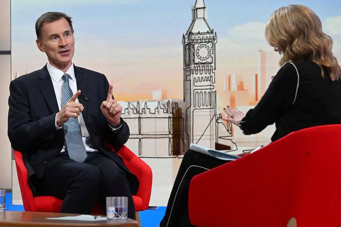 British Chancellor of the Exchequer Jeremy Hunt appears at BBC Sunday presented by Laura Kuenssberg, in London, Britain September 3, 2023.  Jeff Overs/BBC/Handout via REUTERS