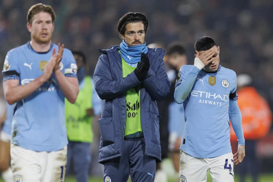 Manchester City's Phil Foden (right) netted twice to put his team in control against Brentford on Jan 14, but City collapsed late in the game, drawing 2-2.