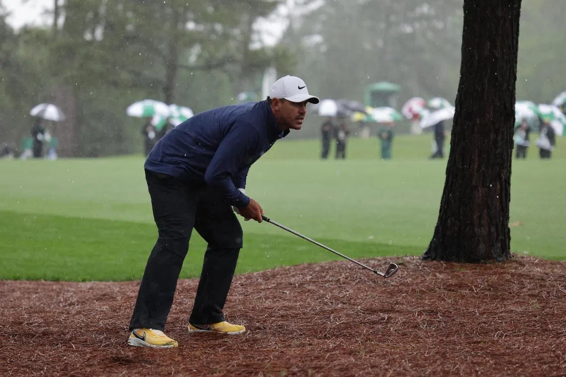 United States' Brooks Koepka watches his shot from along the seventh fairway in the third round of the Masters Tournament on Friday.