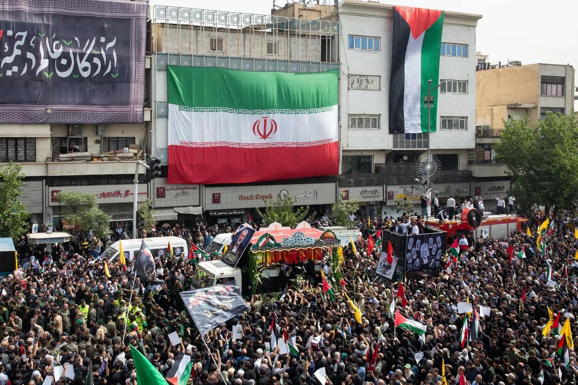 A large crowd of mourners for Ismail Haniyeh, a top political leader of Hamas, at his funeral in Tehran, Iran on Thursday, Aug. 1, 2024. Much remains unknown about the killing of Haniyeh; both Iran and Hamas accused Israel of the assassination but have given few details about what took place; Israel has neither acknowledged nor denied responsibility.  (Arash Khamooshi/The New York Times)

