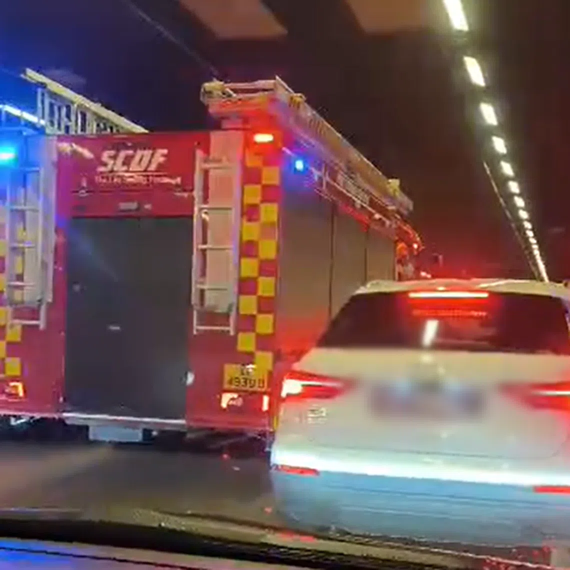 The fire was contained by the tunnel’s water mist system and later extinguished by SCDF with a water jet.