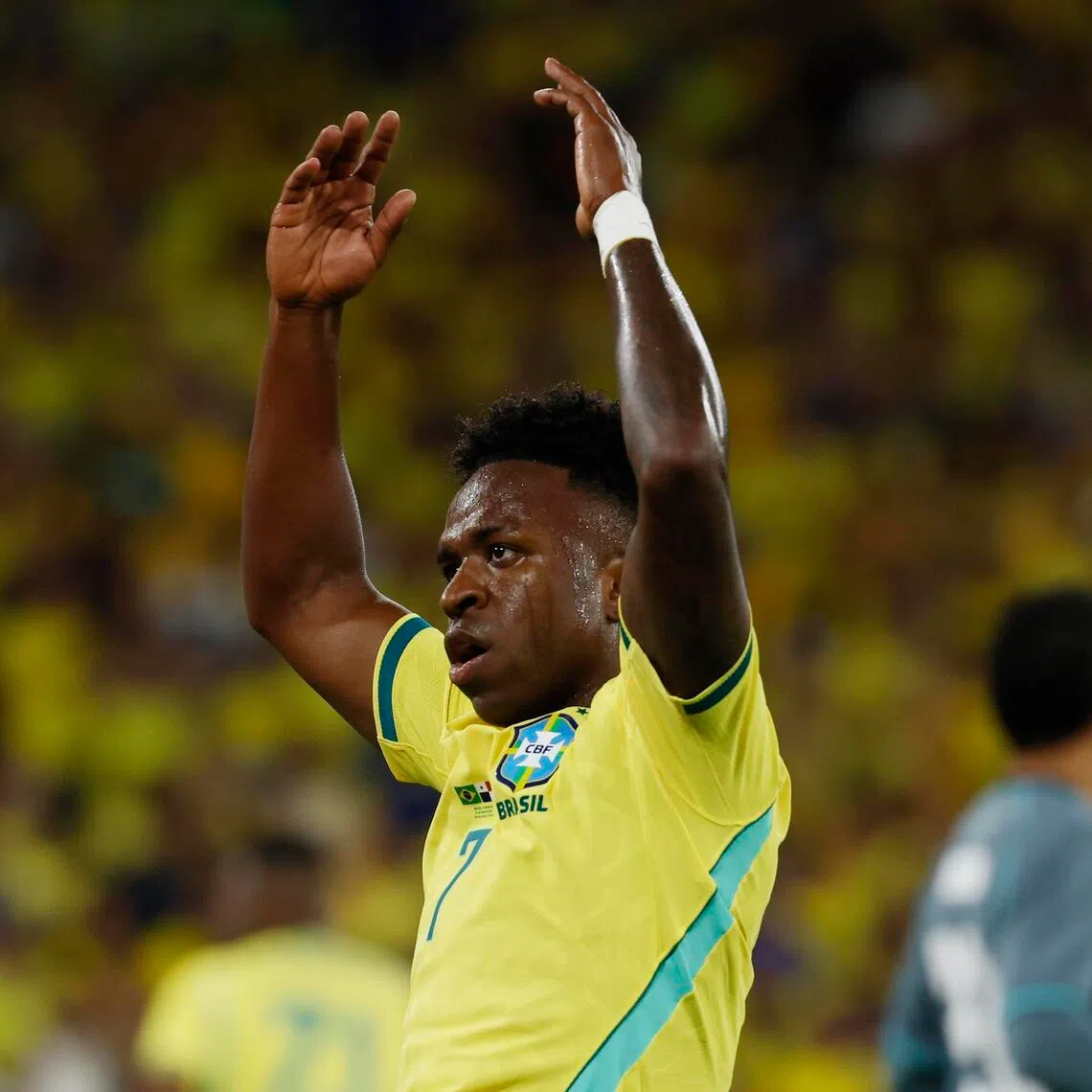 Vinicius Jr celebrating a goal during the 6-2 international friendly win over Panama at the Maracana in Rio de Janeiro on May 31, 2026.