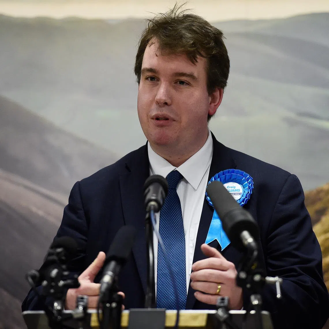 FILE PHOTO: Conservative Party candidate Craig Williams speaks after the results of the constituency of Montgomeryshire at a counting centre for Britain's general election in Builth Wells, Britain, December 13, 2019.  REUTERS/Rebecca Naden/File Photo