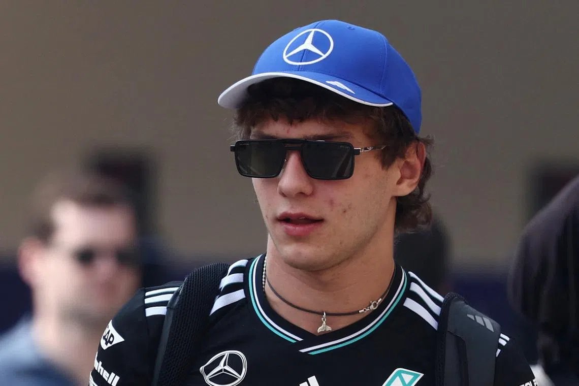 Formula One F1 - Abu Dhabi Grand Prix - Yas Marina Circuit, Abu Dhabi, United Arab Emirates - December 6, 2025 Mercedes' Andrea Kimi Antonelli arrives for qualifying REUTERS/Jakub Porzycki