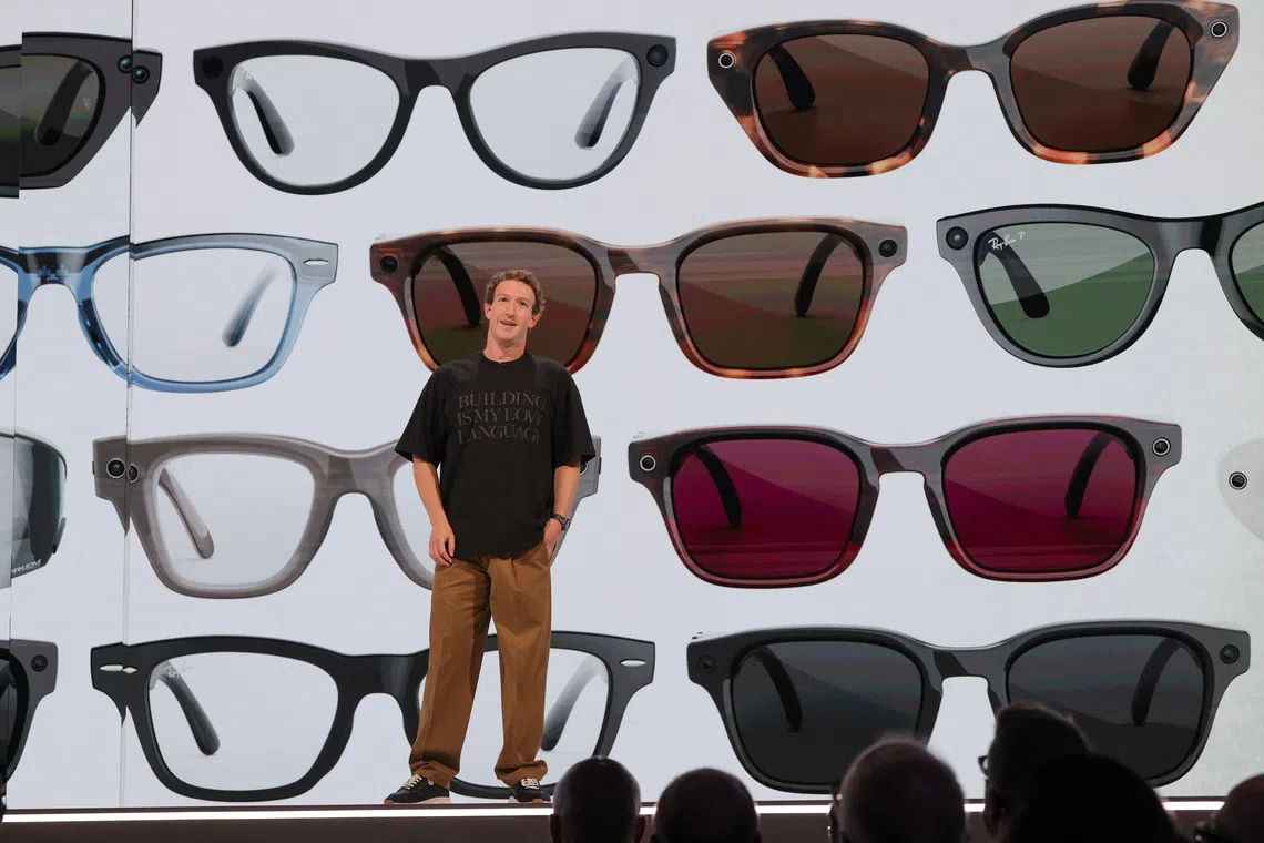 Mark Zuckerberg showcasing Meta’s latest breakthroughs in AI glasses at the Meta Connect event in California on Sept 23.