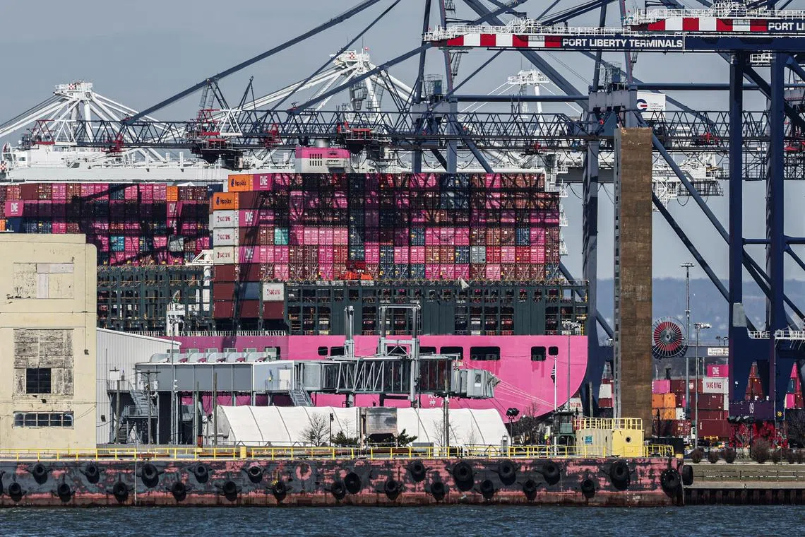 Containers are stacked on the deck of cargo ship One Minato at Port Liberty New York in Staten Island, New York, U.S., April 2, 2025. REUTERS/Jeenah Moon/File Photo