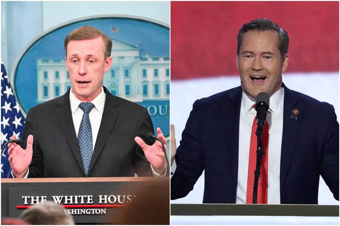 Asked about the key challenges facing the new administration, Mr Sullivan (left) and Mr Waltz both pointed to the California wildfires and China.