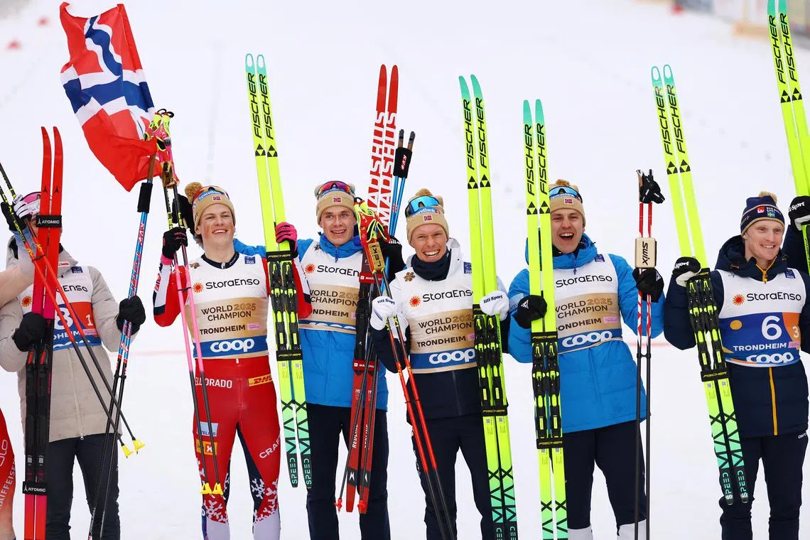 Cross-country skiing-Klaebo takes Norway to gold in men's relay after early chaos