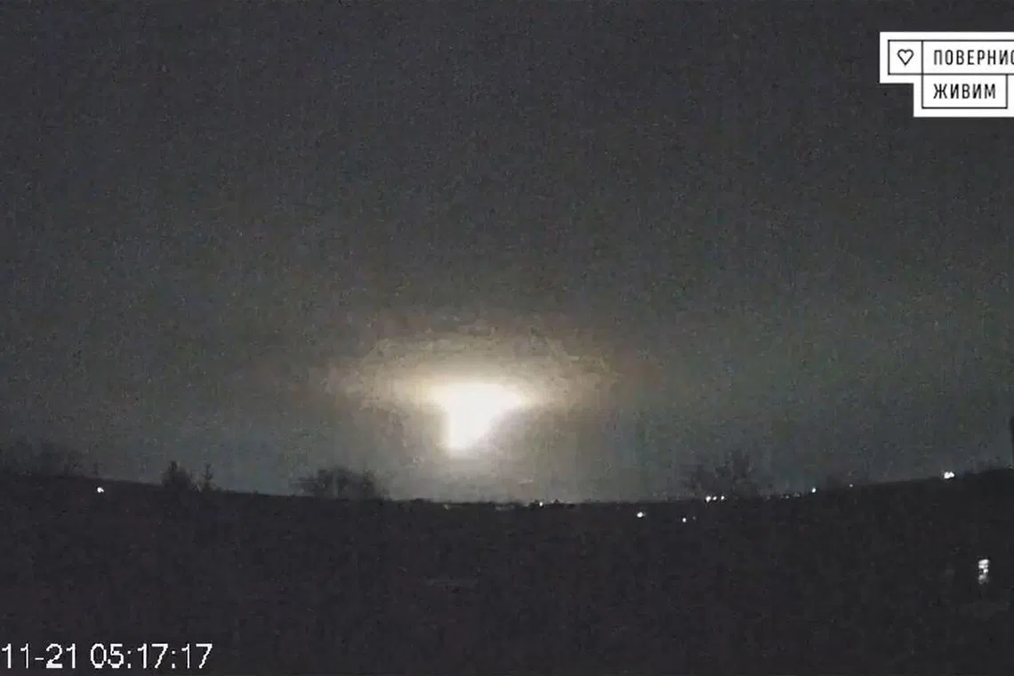 Ukraine accused Russia on Nov 21 of having launched a nuclear-capable intercontinental ballistic missile as part of a barrage on the central Ukrainian city of Dnipro.