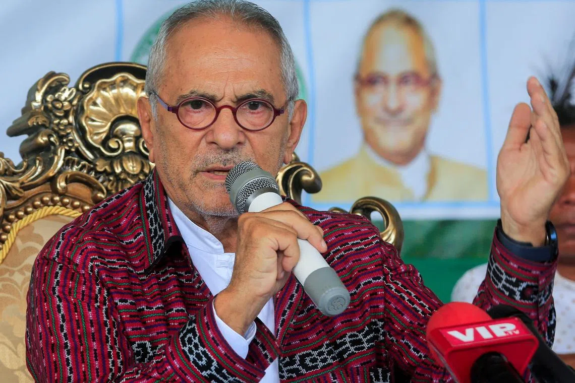 Independence leader and Nobel laureate Jose Ramos-Horta speaks during his victory declaration in East Timor's presidential election in Dili, East Timor, in this April 21, 2022, file photo.
